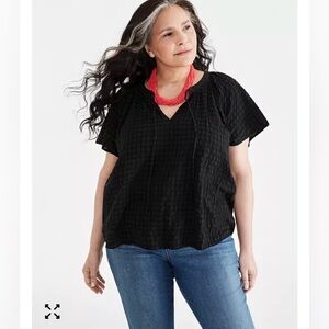NWT Style & Co Macy’s Exclusive Seersucker Flutter-Sleeve Top w/ Tie, Women’s L